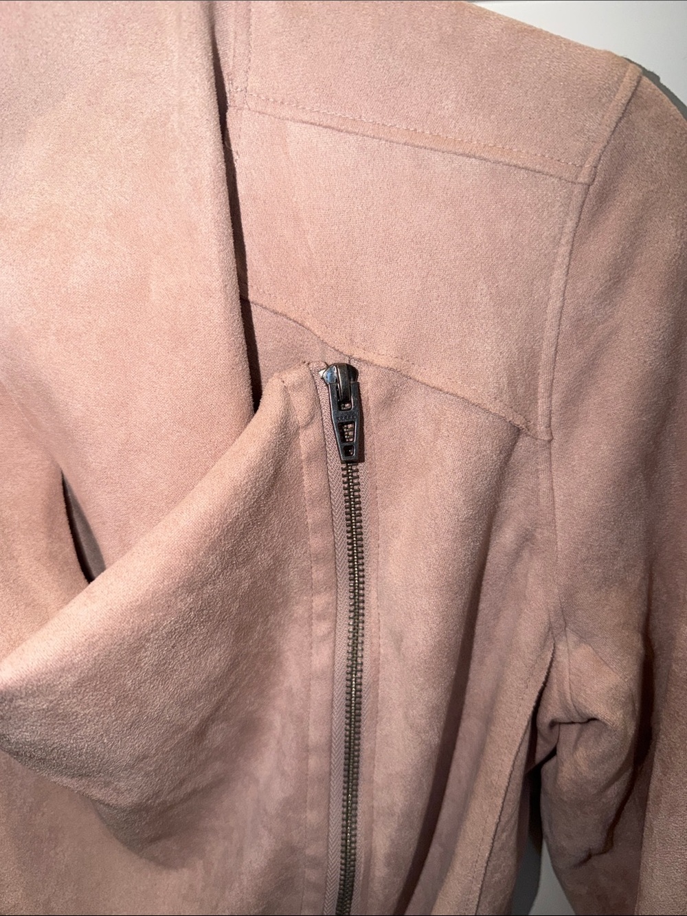 BLANKNYC Drape Front Faux Suede Jacket PINK ADOBE Small - Picture 6 of 7